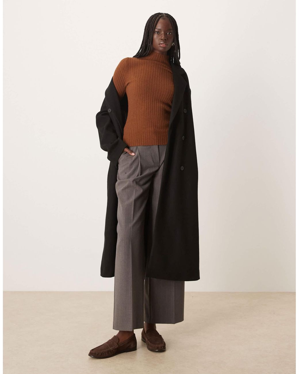 Mango Brown High Neck Light Knit Jumper