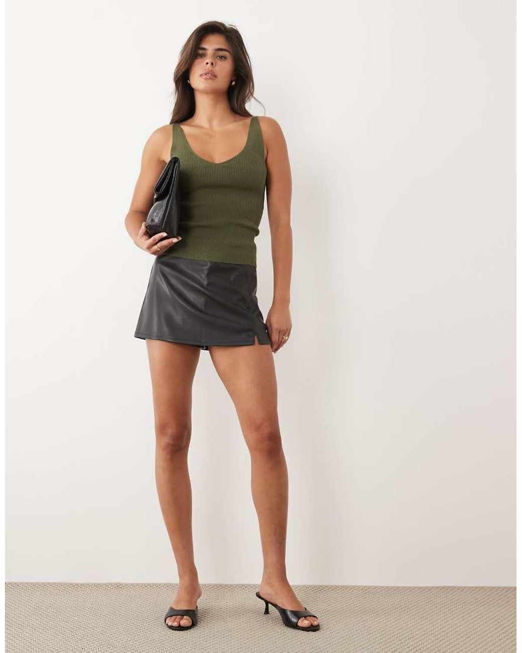 ASOS Green Faux Leather Mini Pelmet Skort With Split