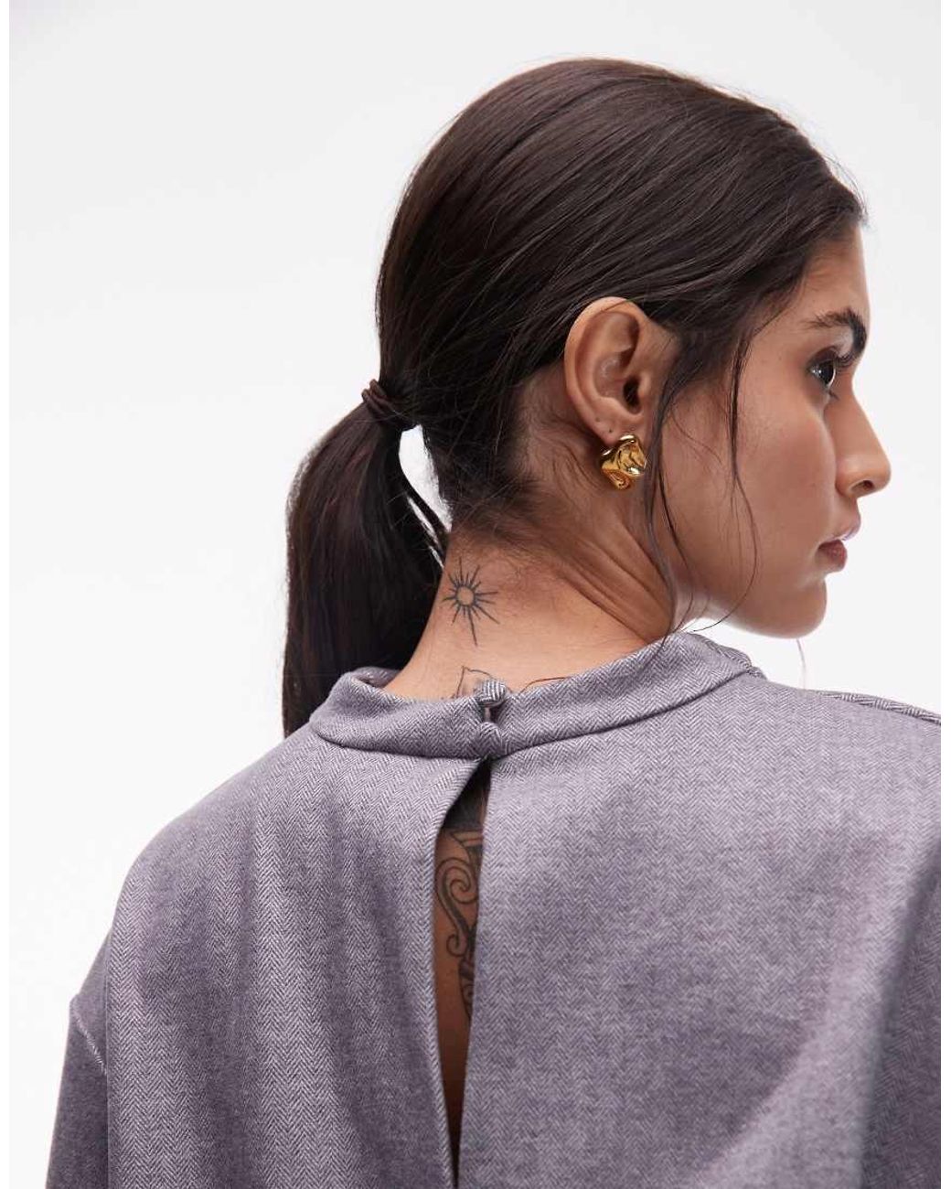 ASOS Gray Blouson High Neck Barrel Sleeve Mini Dress