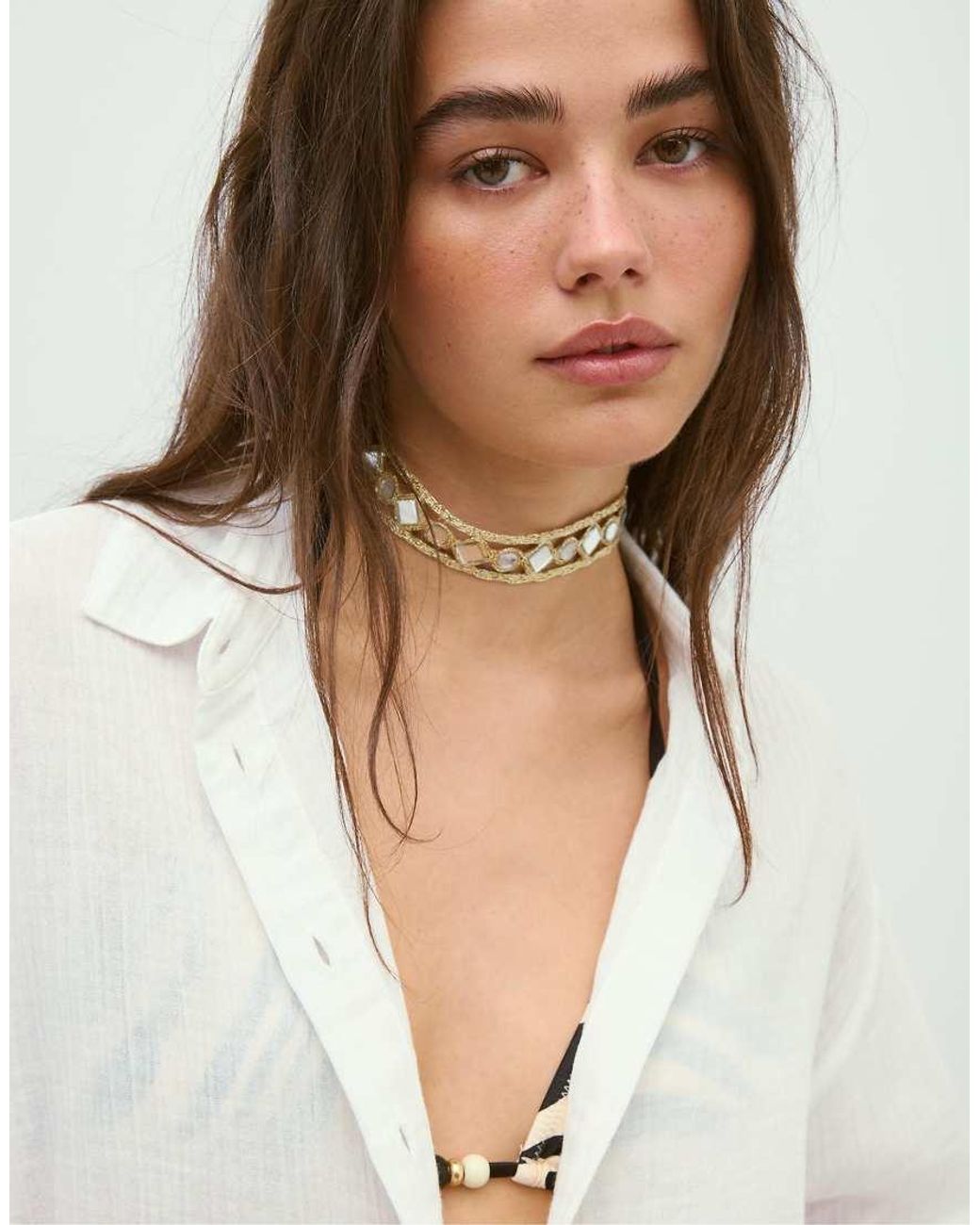 Stradivarius Black Mini Choker With Mirrors