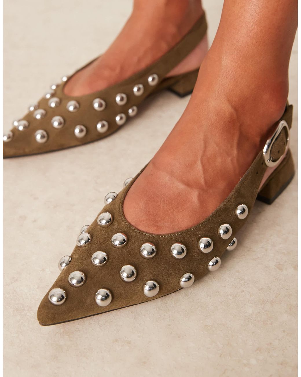 ASOS Natural Leonora Studded Slingback Ballets