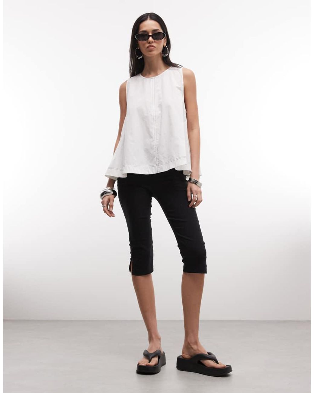 ASOS White Contrast Stitch Sleeveless Volume Top