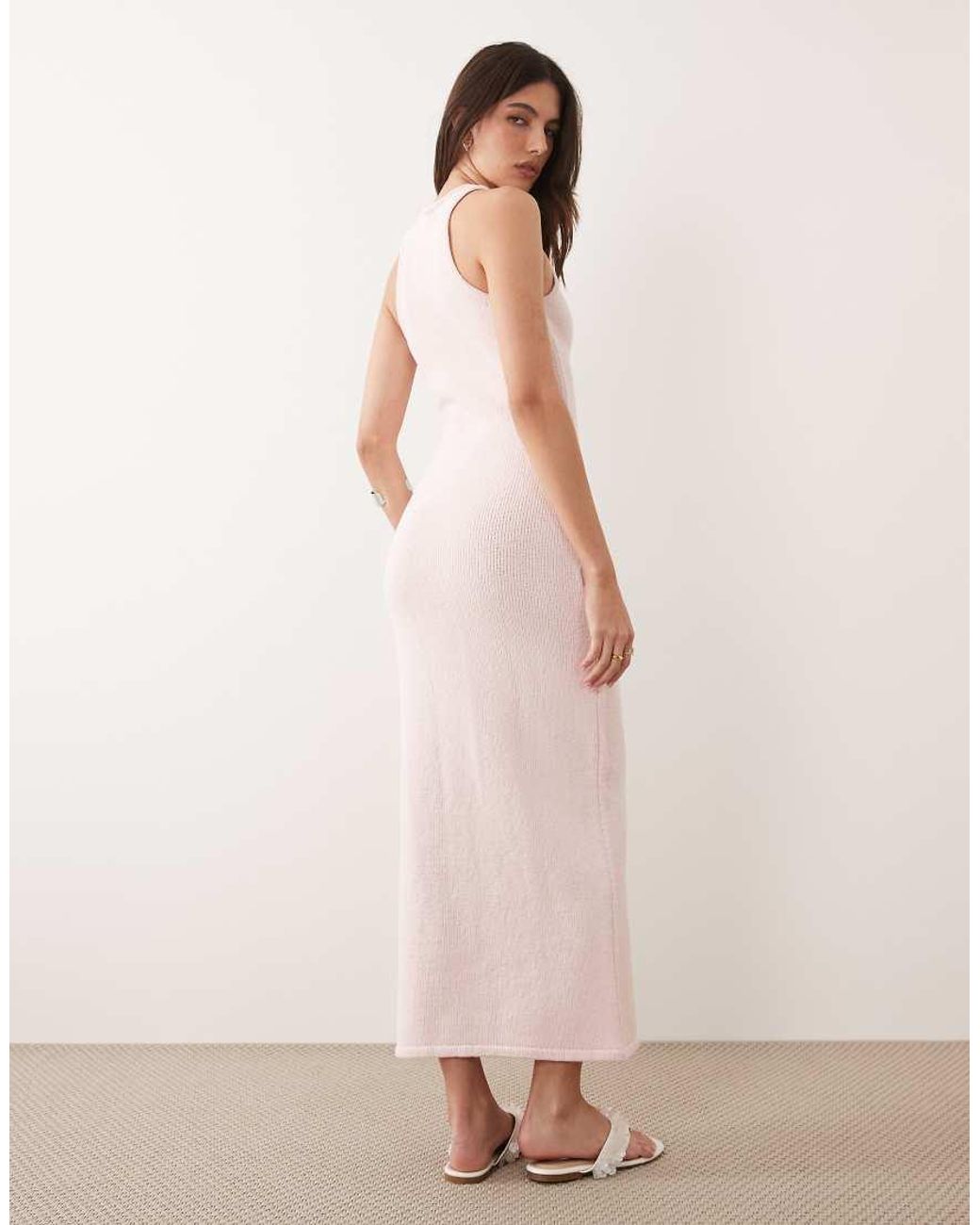 ASOS Pink Knitted Cotton Blend Racer Maxi Dress