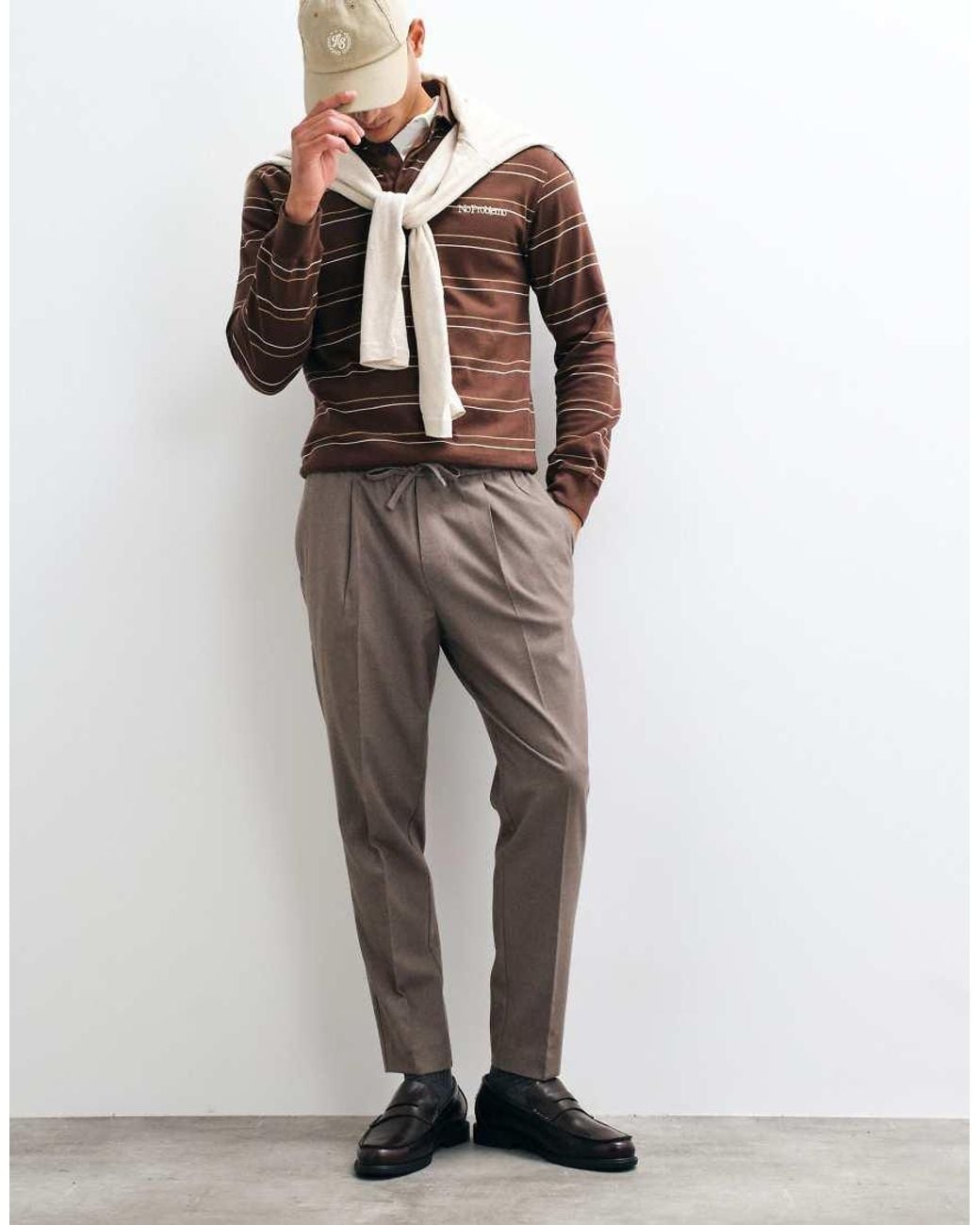 ASOS Gray Tailored Pull On Tapered Flannel Trousers for men