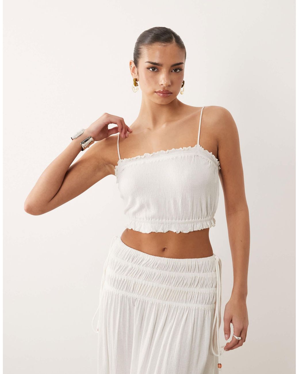 asos-co-ord-crinkle-tie-shoulder-cami-top-in-white-lyst