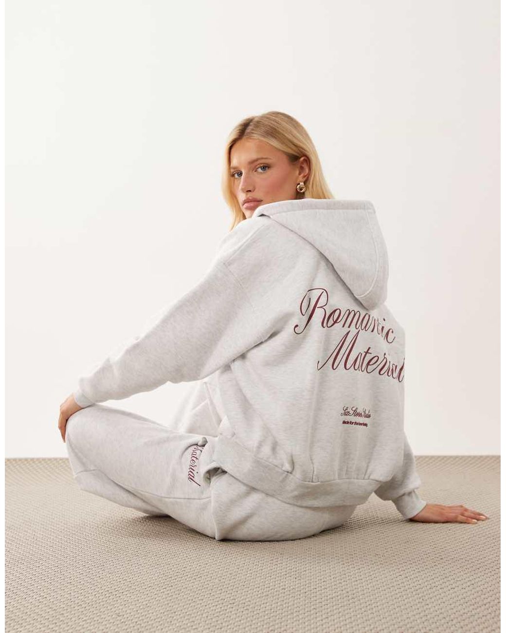 Six Stories Natural 'romantic Material' Jersey Hooded Zip Up Sweater