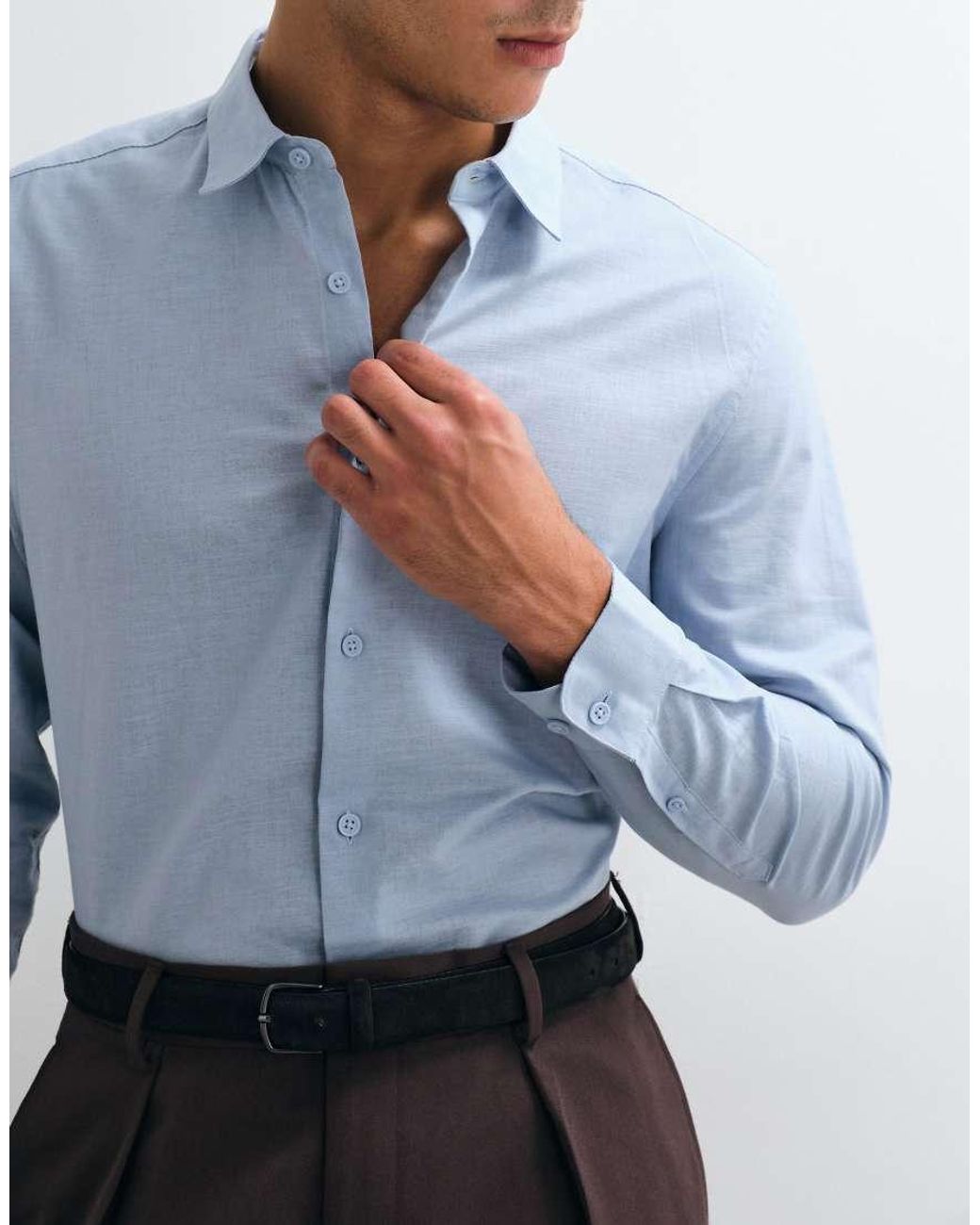 ASOS Blue Regular Fit Smart Linen Blend Shirt for men