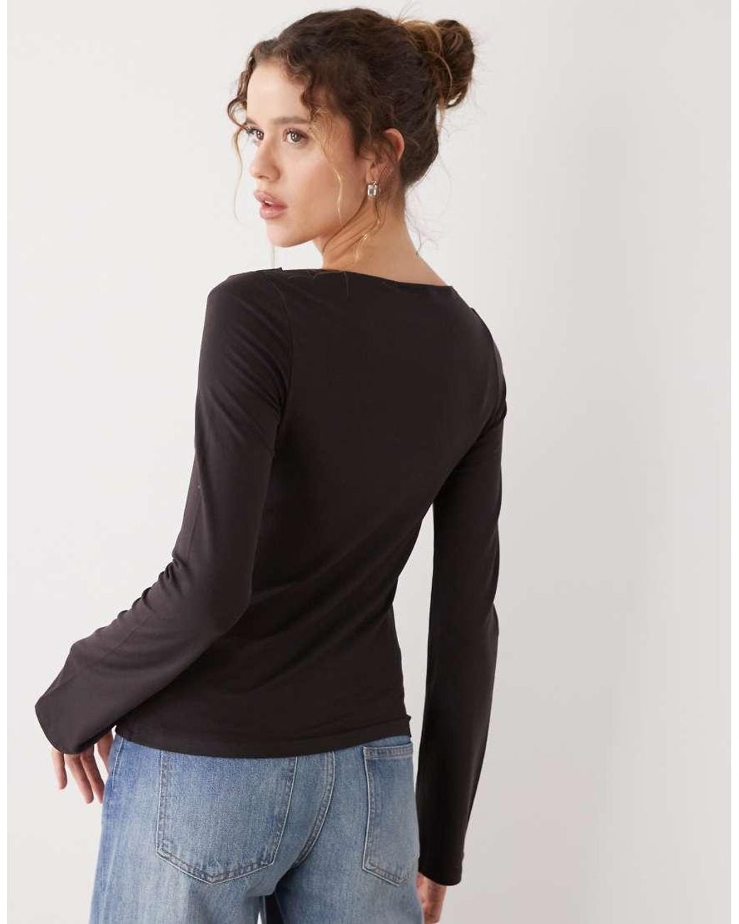 Weekday Black Annie Boat Neck Long Sleeve Top