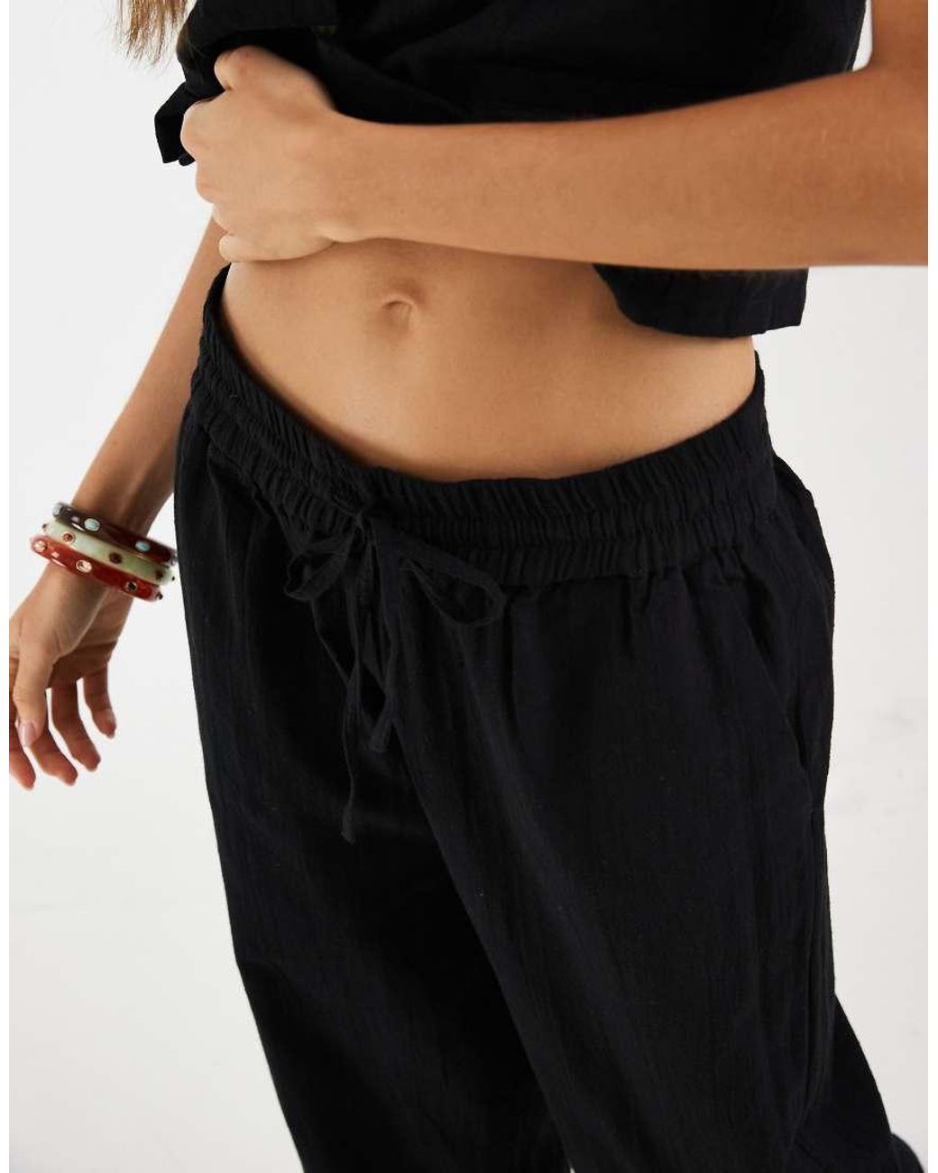 ONLY Black Wide Leg Linen Look Trousers