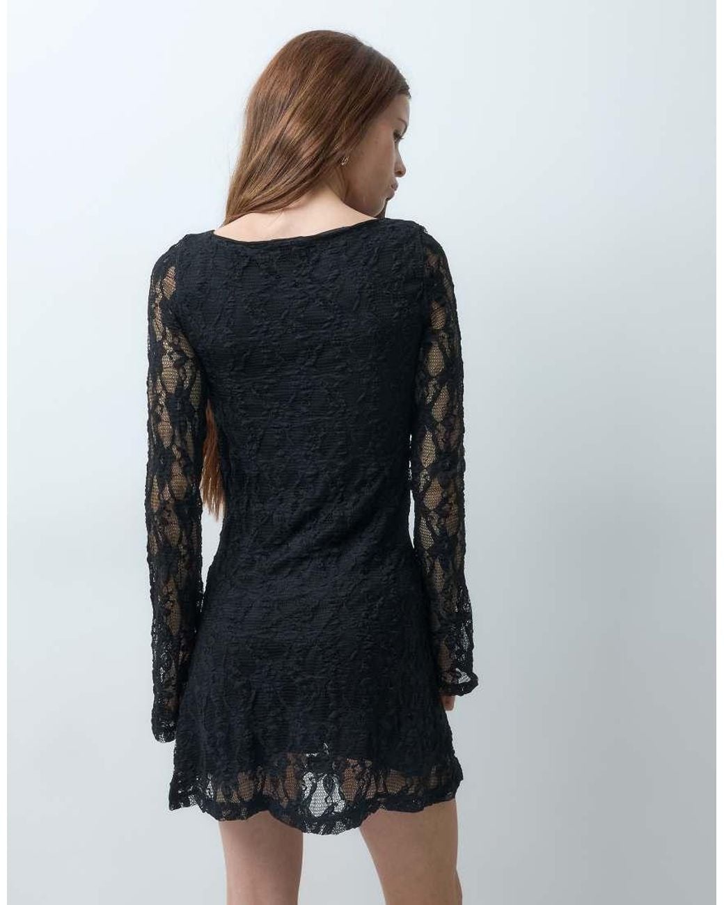 Only Petite Black Lace Long Sleeve Mini Dress