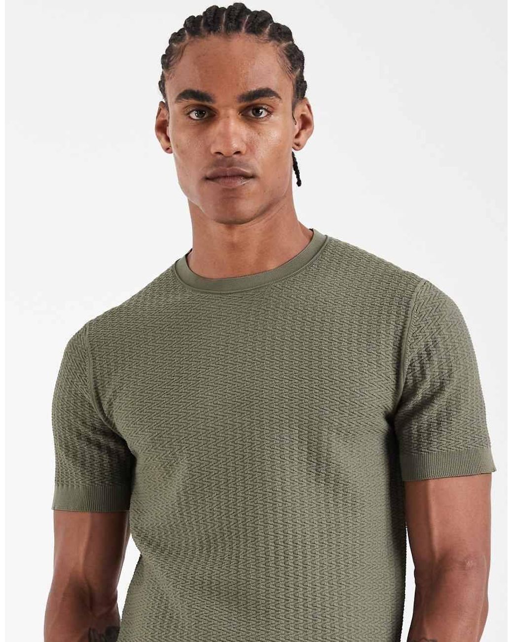 River Island Green Textured Muscle Fit T-Shirt for men