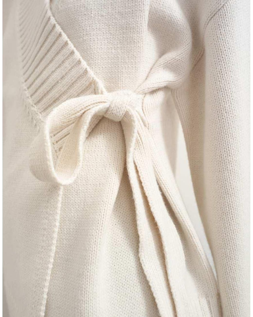 TOPSHOP White Knitted Wrap Tie Waist Cardigan With Wool