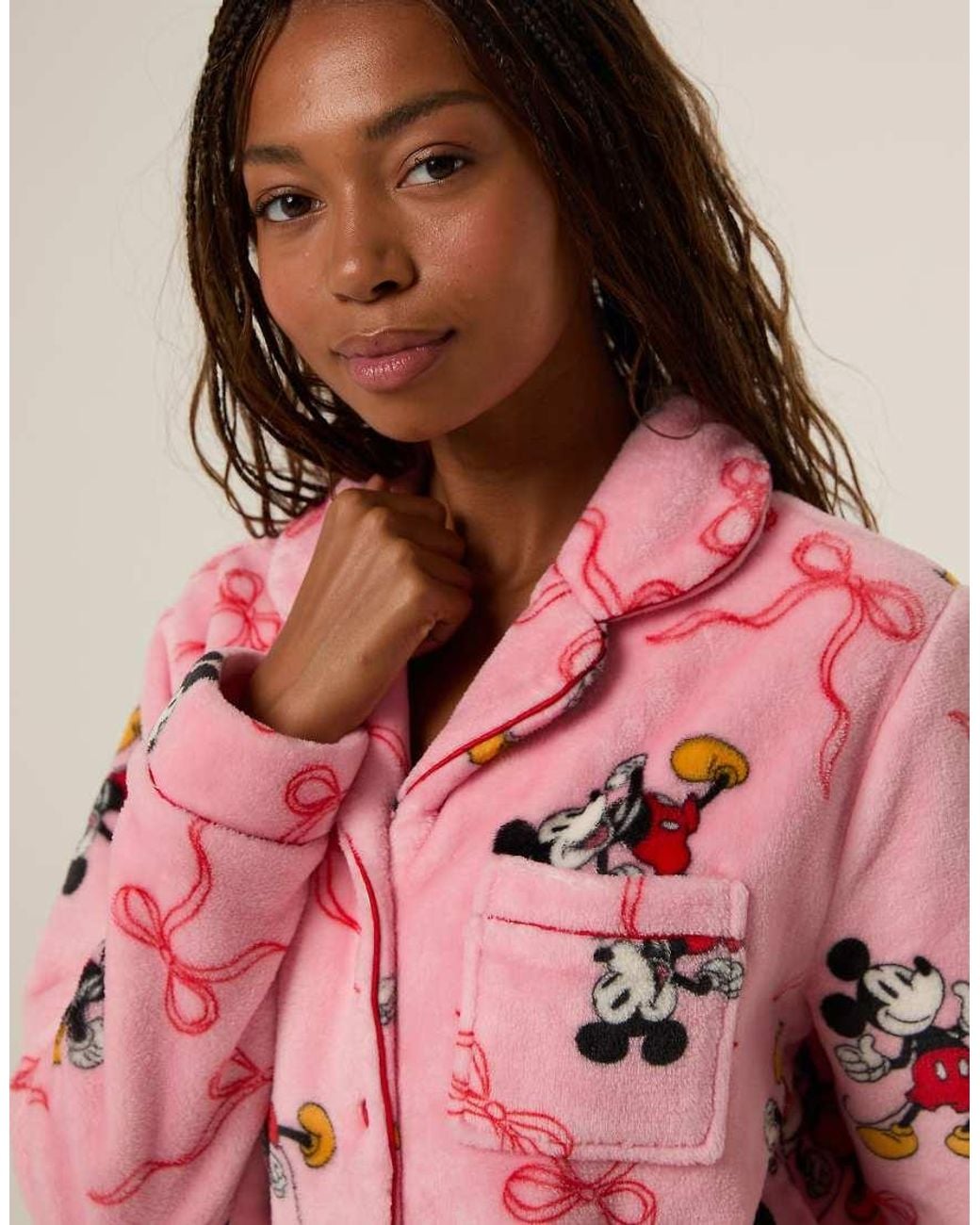 Skinnydip London Pink Disney Mickey Mouse Bow Fleece Pyjama Set