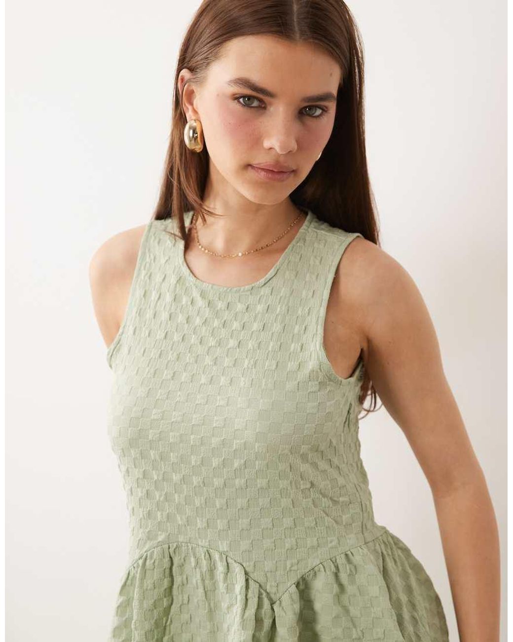 Vila Green Flippy Hem Textured Mini Dress