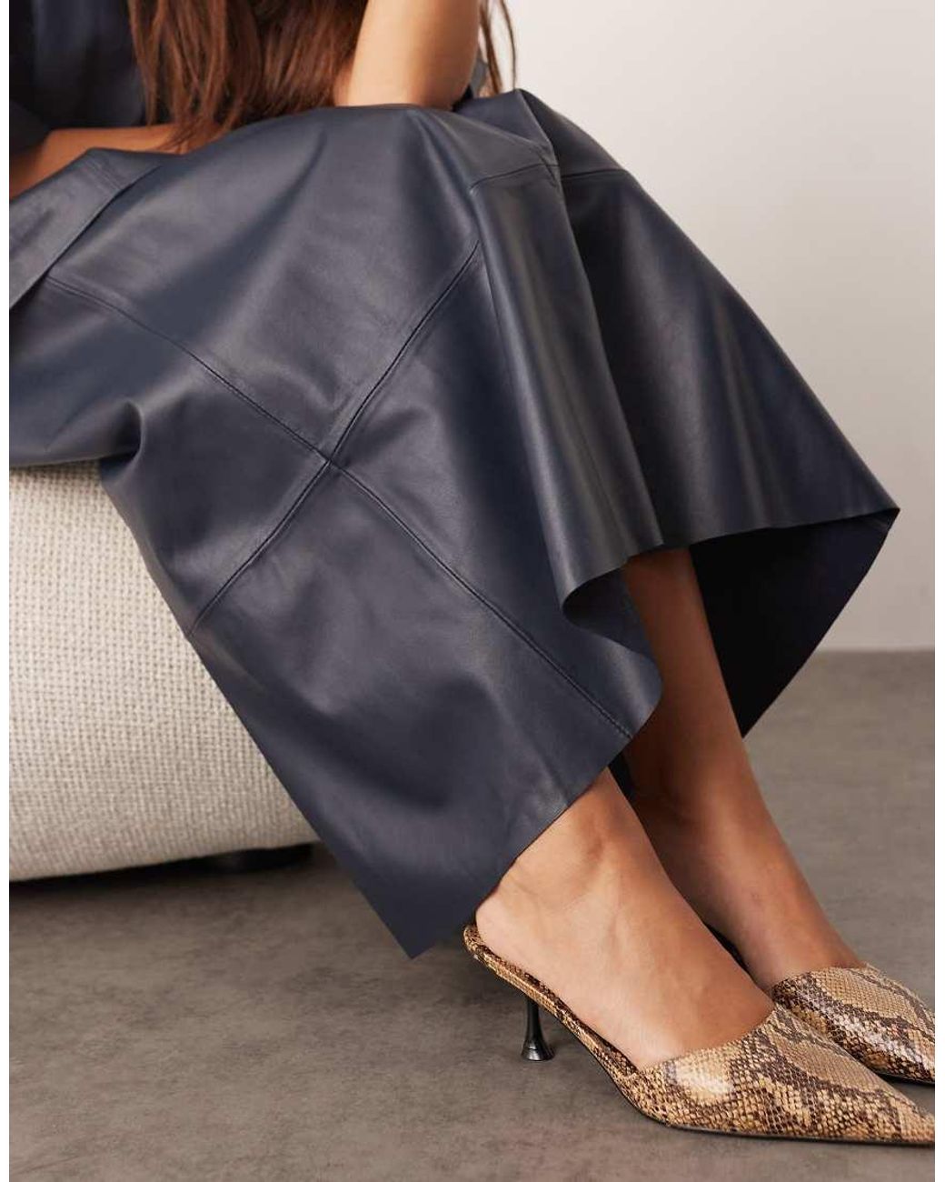 ARRANGE Blue Leather Full Circle Skirt