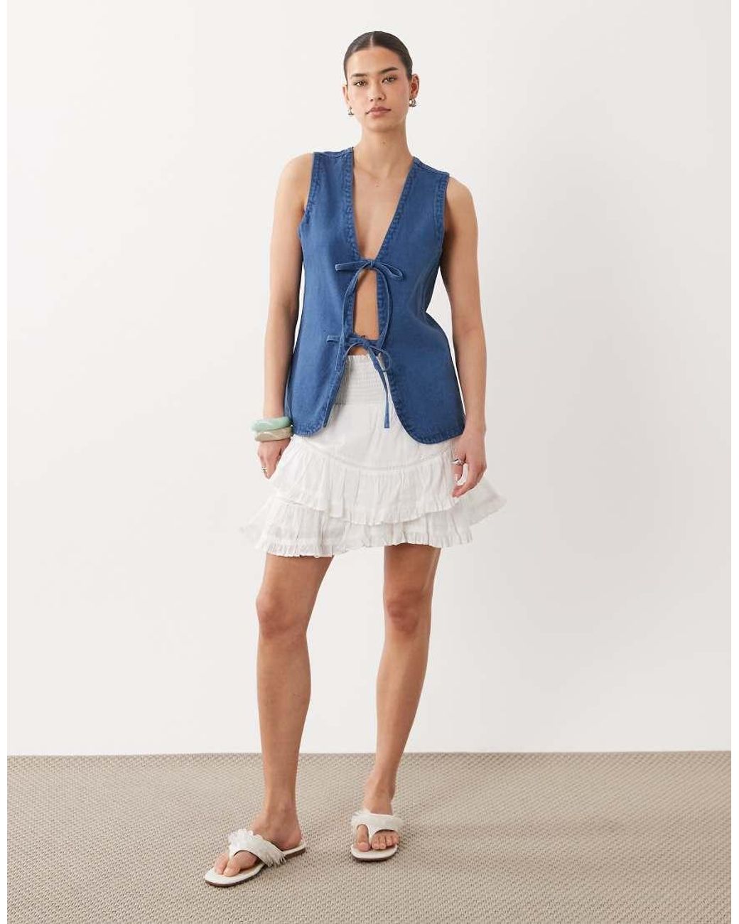 Brave Soul Blue Tiered Mini Skirt With Shirred Waistband