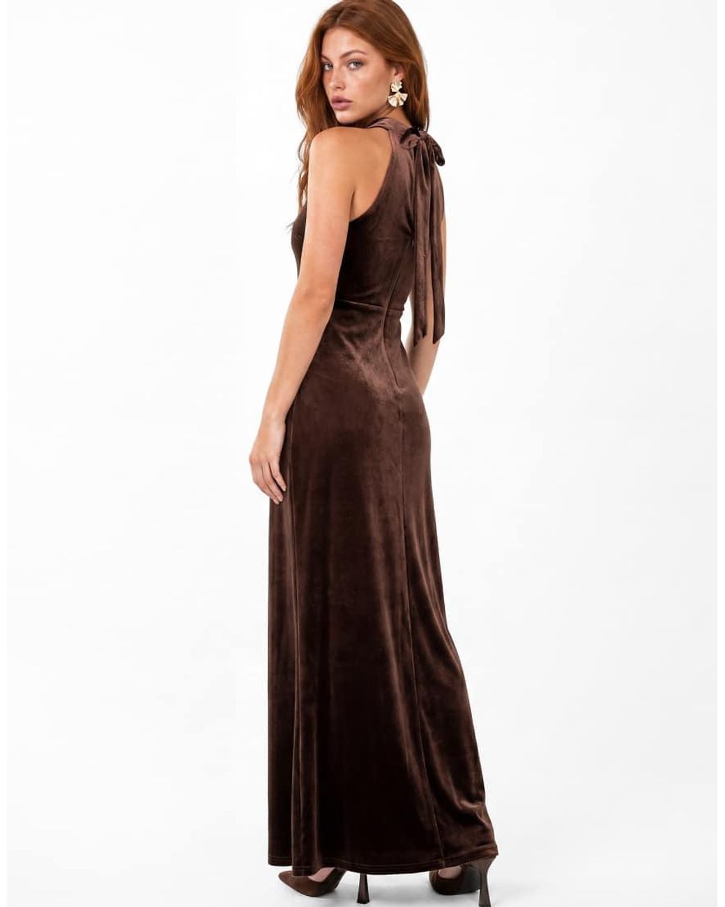 Maya Purple Halter Neck Velvet Maxi Dress