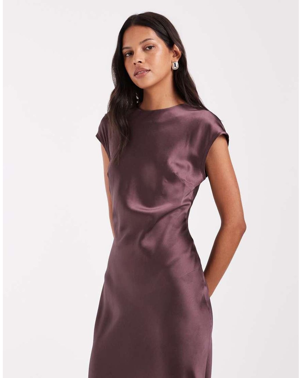 ASOS Red Satin Column Maxi Dress With Cap Sleeves