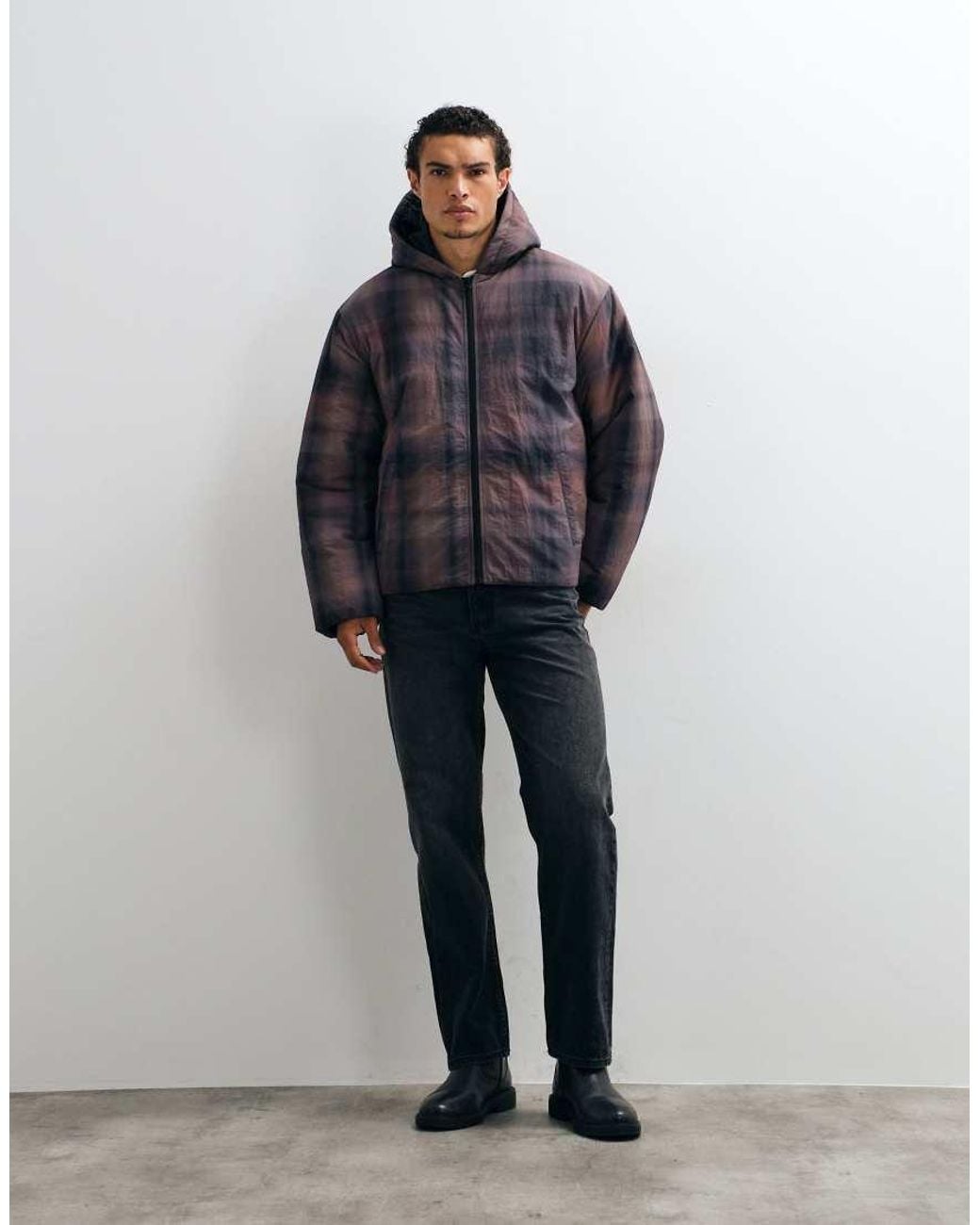 ASOS Black Hooded Puffer Jacket for men