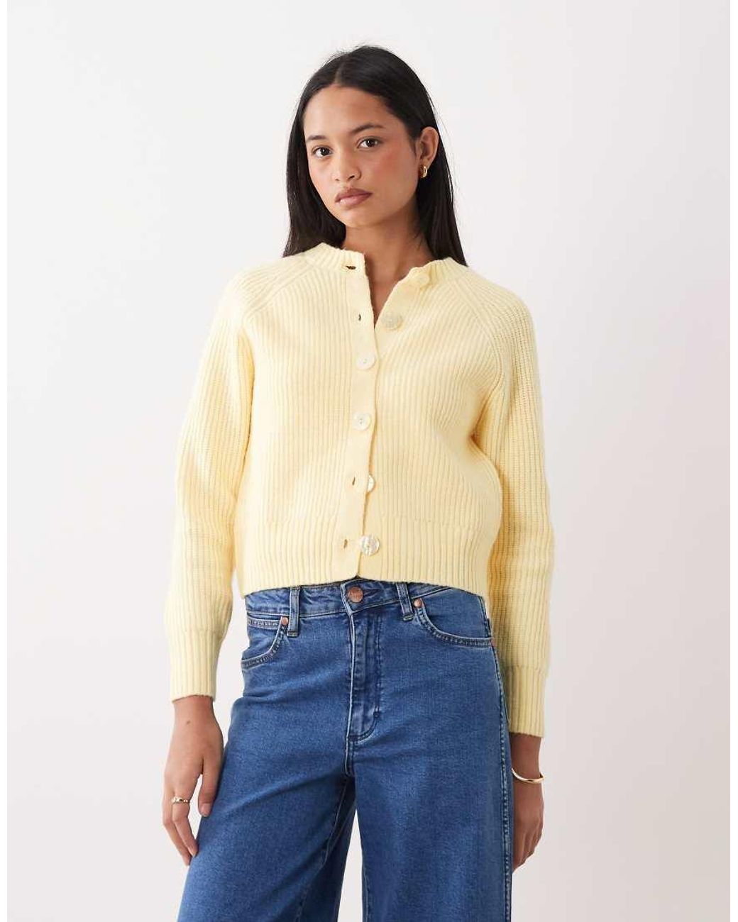 Cardigan Girocollo Limone di Threadbare in Natural