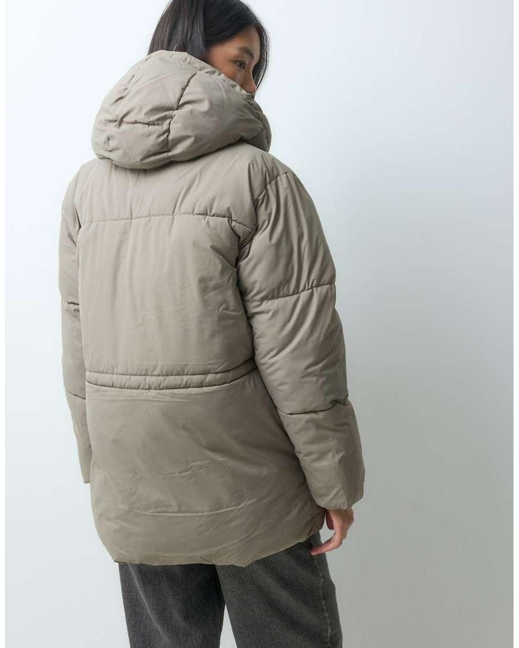JJXX Gray Mid Length Puffer Jacket With Hood