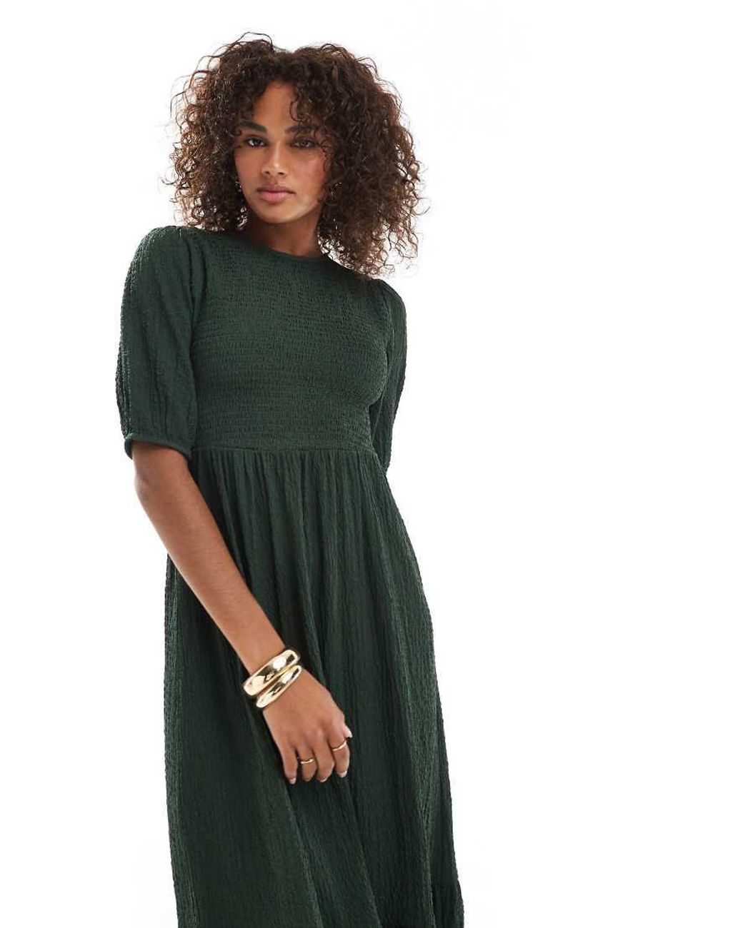 Wednesday's Girl Green Shirred Bust Midaxi Dress