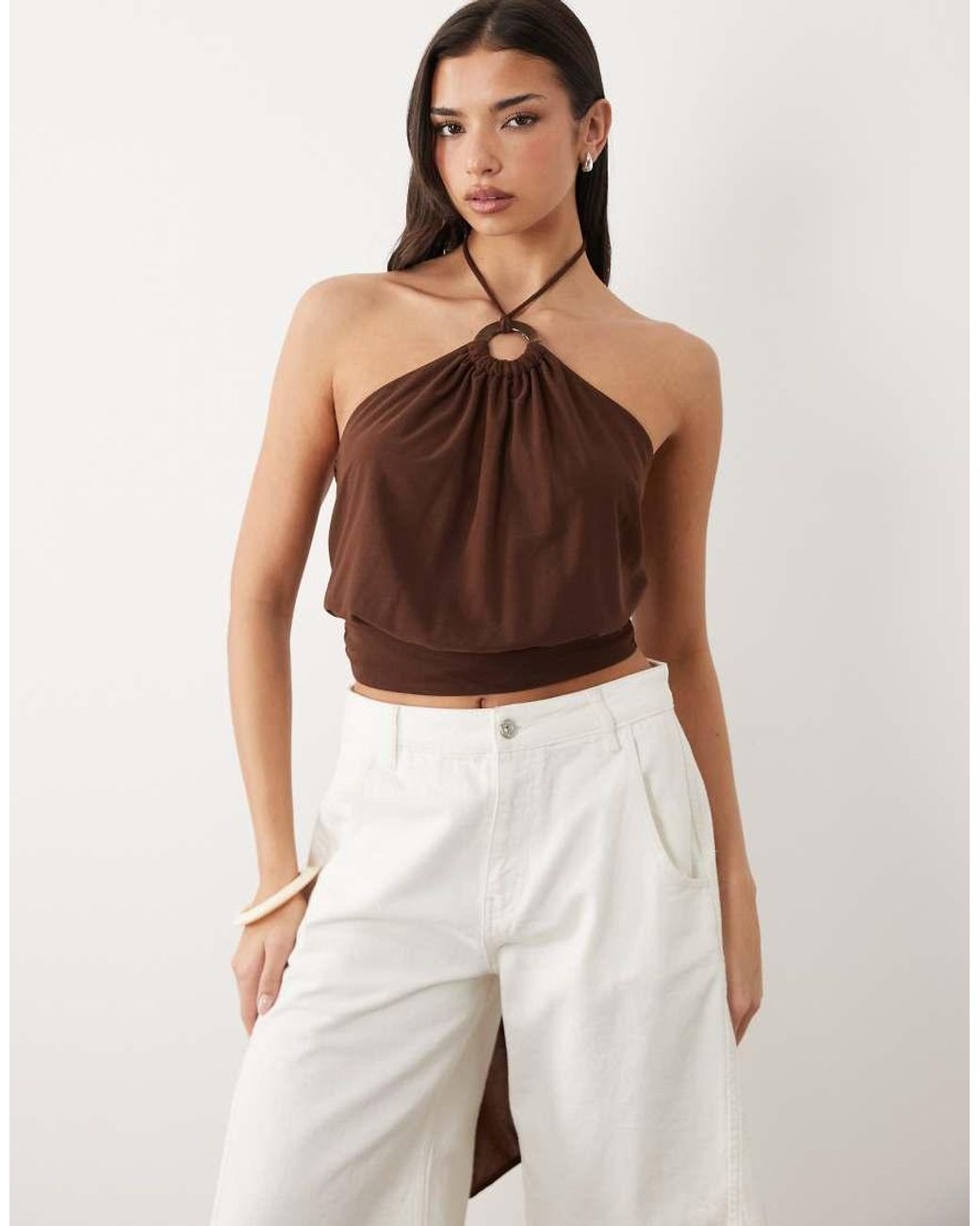 Gina Tricot Brown Halterneck Tie Top