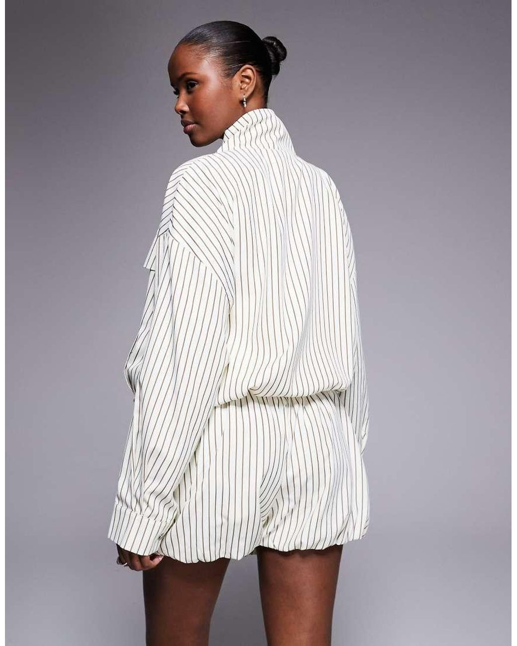 Kaiia White Exclusive Striped Puff Co-ord Shorts