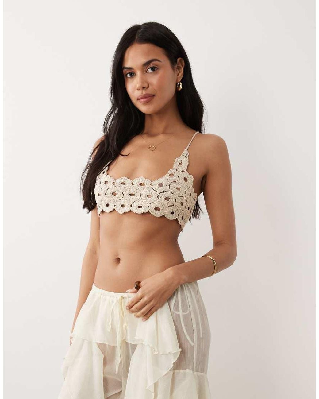 Miss Selfridge Natural Beach Crochet Bra Top