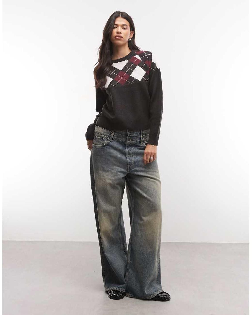 French Connection Black Knitted Rose Argyle Print Jumper