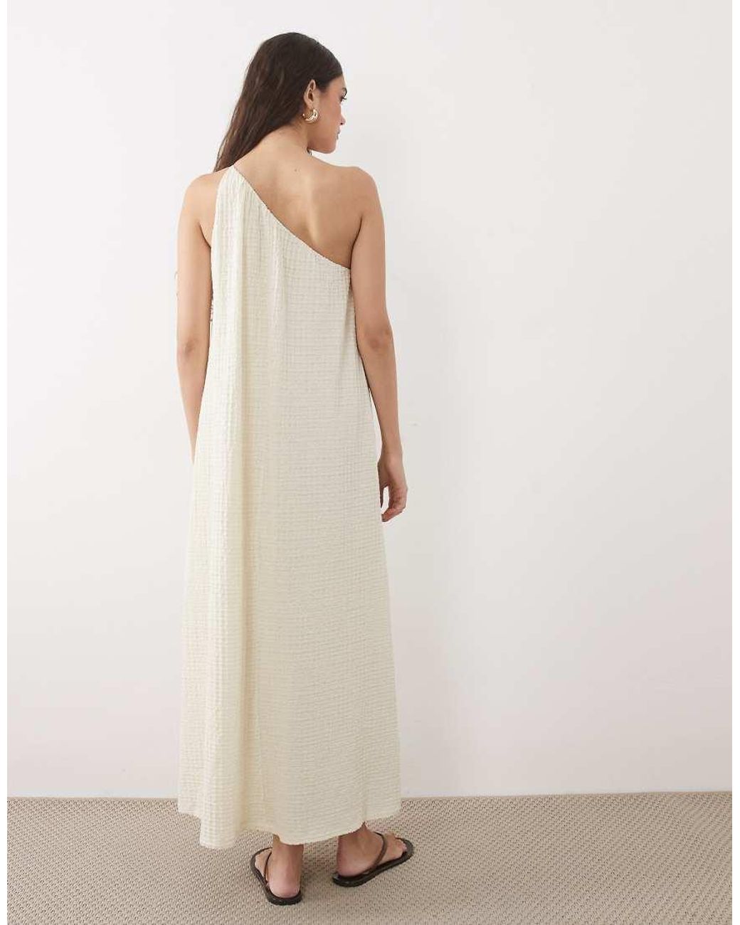 ASOS Brown One Shoulder Textured Midi Sundress