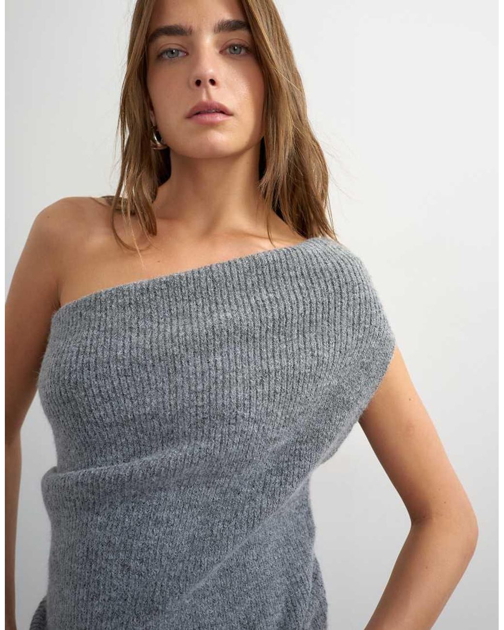 TOPSHOP Blue Knitted One Shoulder Draped Top
