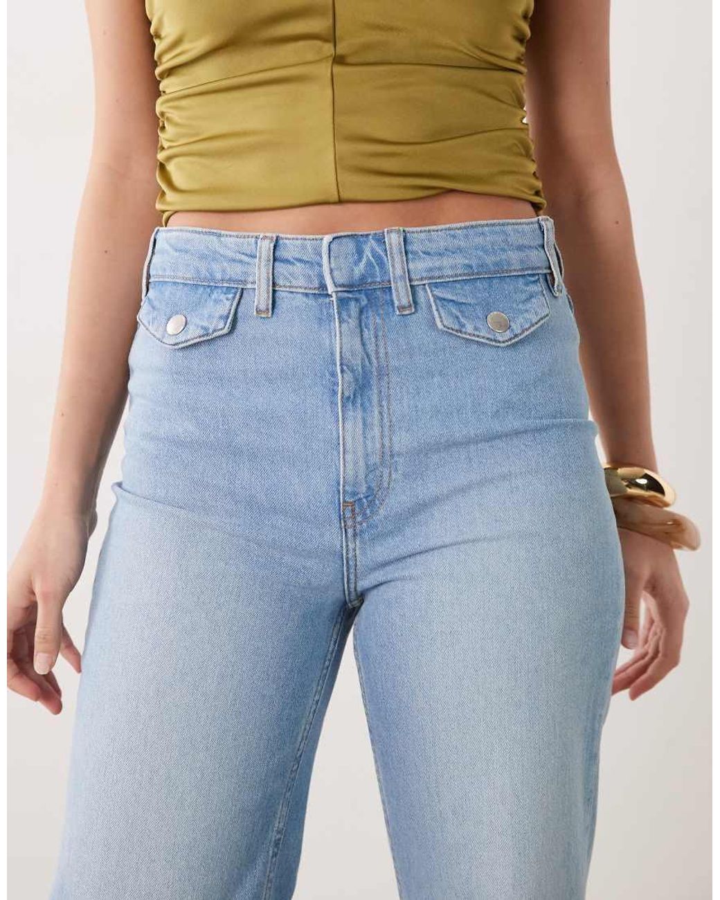 Mango Blue Brynn Cotton Rich Straight Jean With Pocket Detail