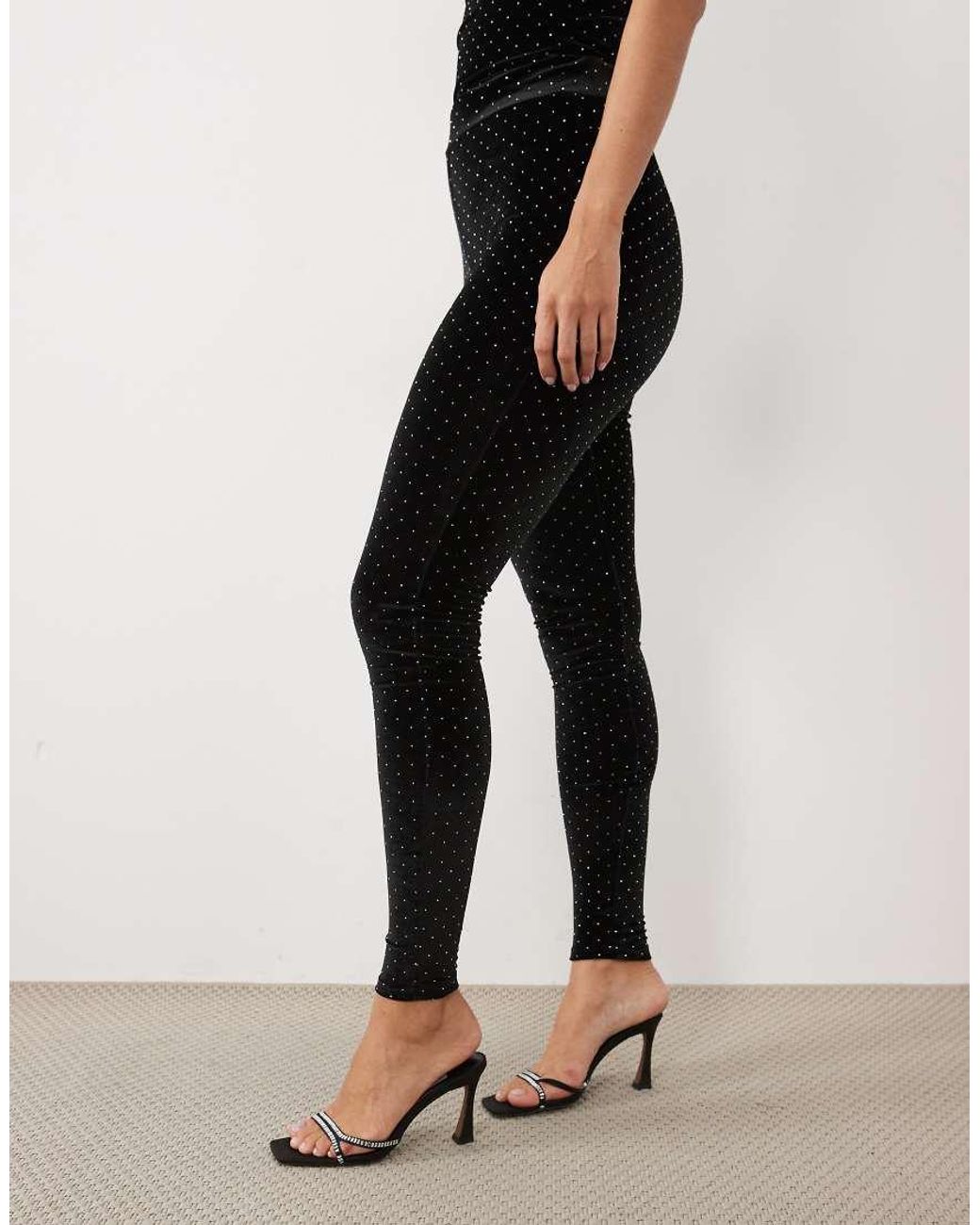 Ruched & Ready Black High Waisted Velvet Hotfix Leggings Co-Ord