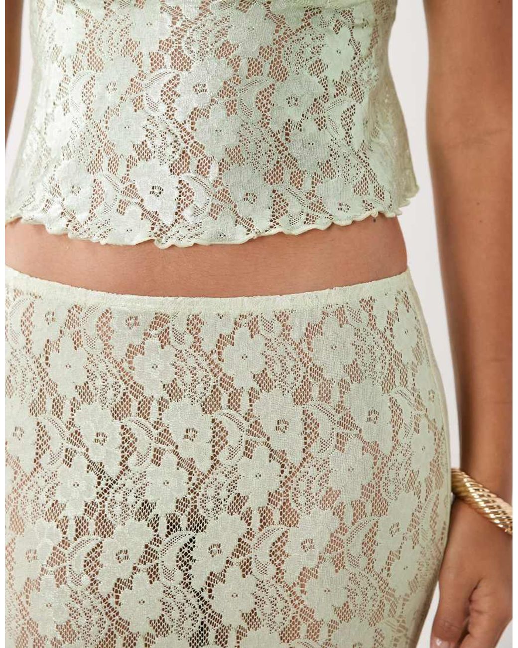 ASOS White Foil Lace Sheer Maxi Skirt