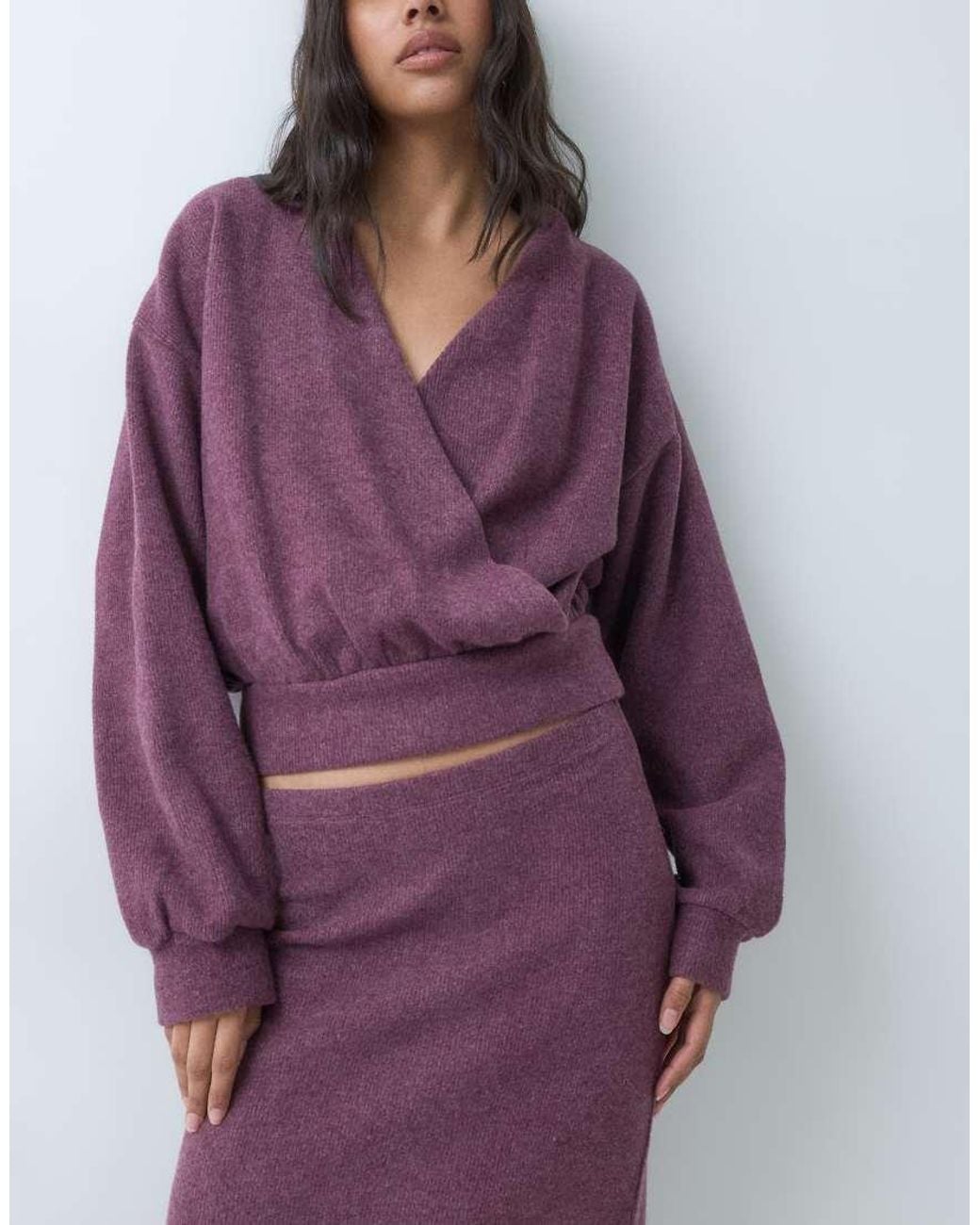 ASOS Purple Long Sleeve Wrap Top Co-ord