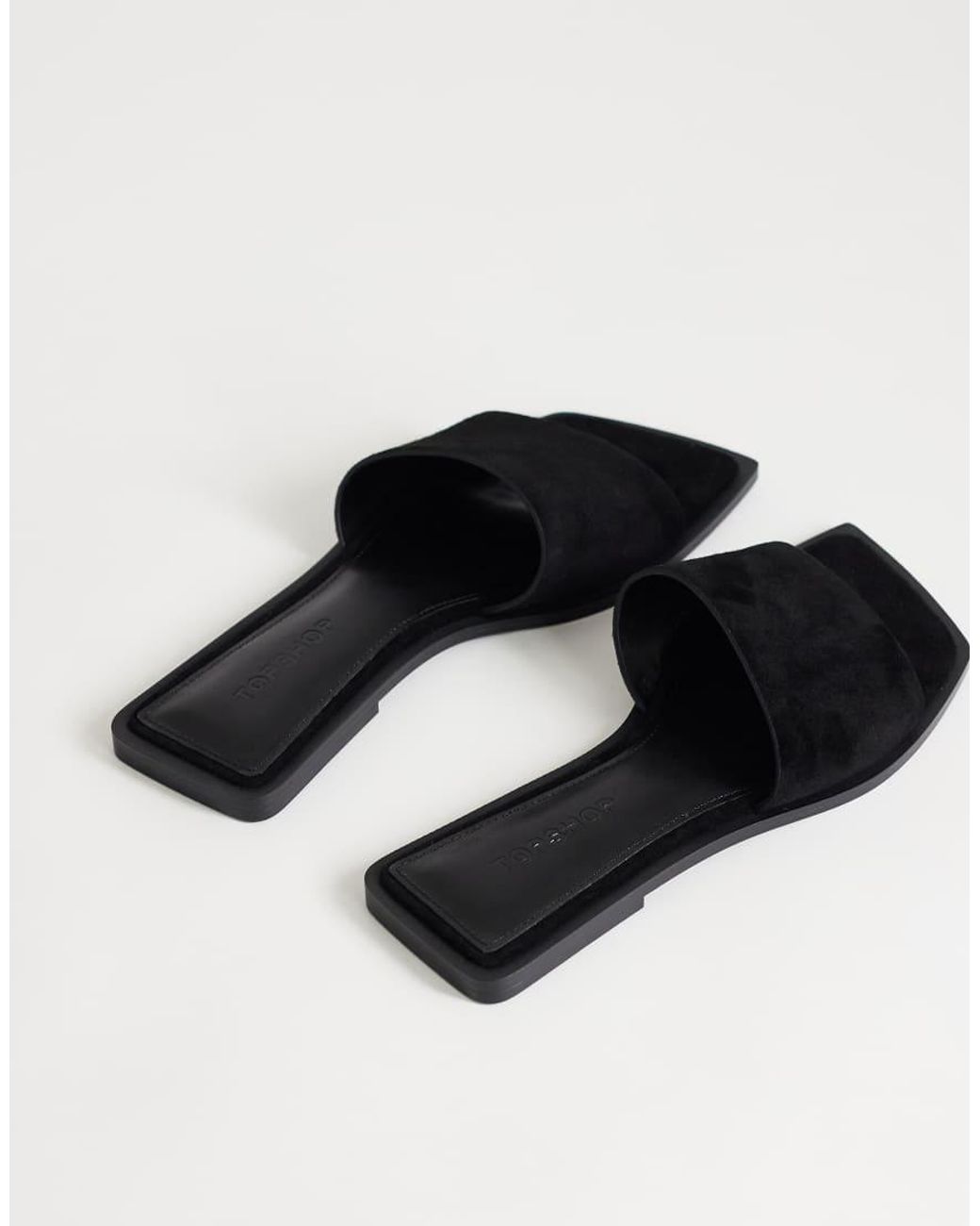 TOPSHOP Black Sara Real Suede Flat Mule Sandals