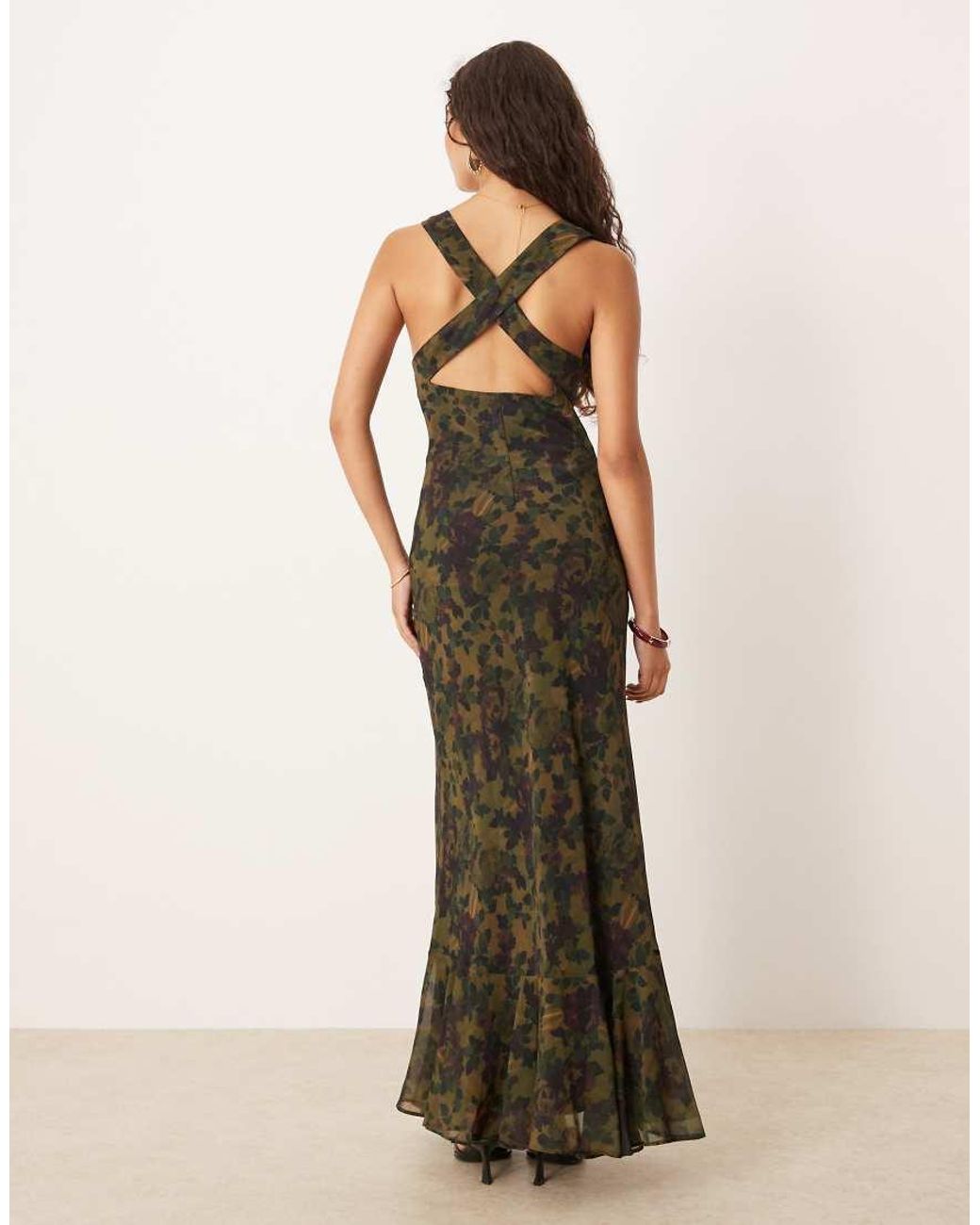 ASOS Green Maxi Dress With Strap Back Detail And Frill Hem