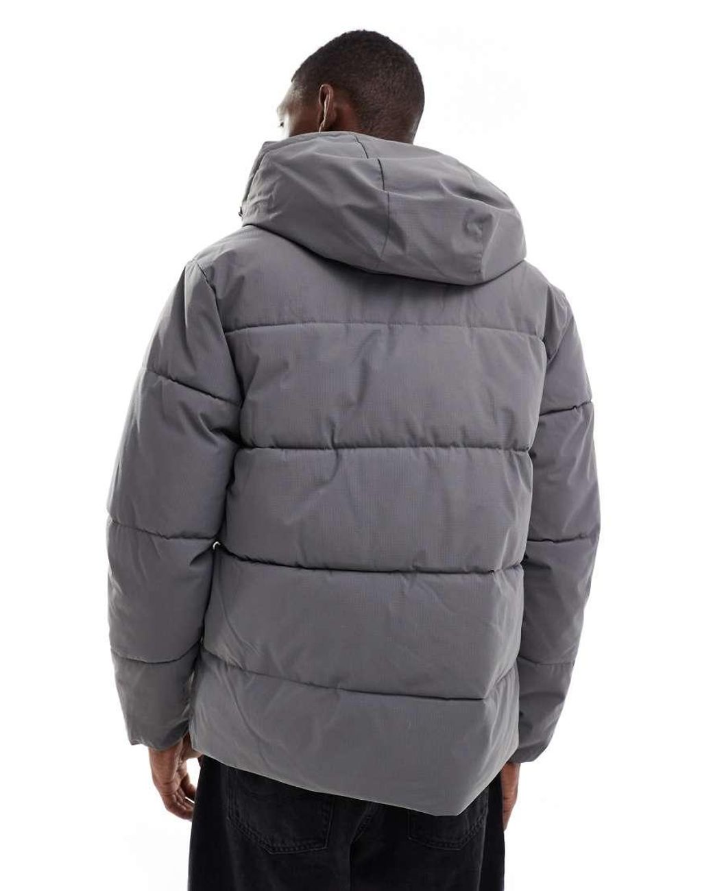Jack & Jones Gray Hooded Puffer Jacket for men