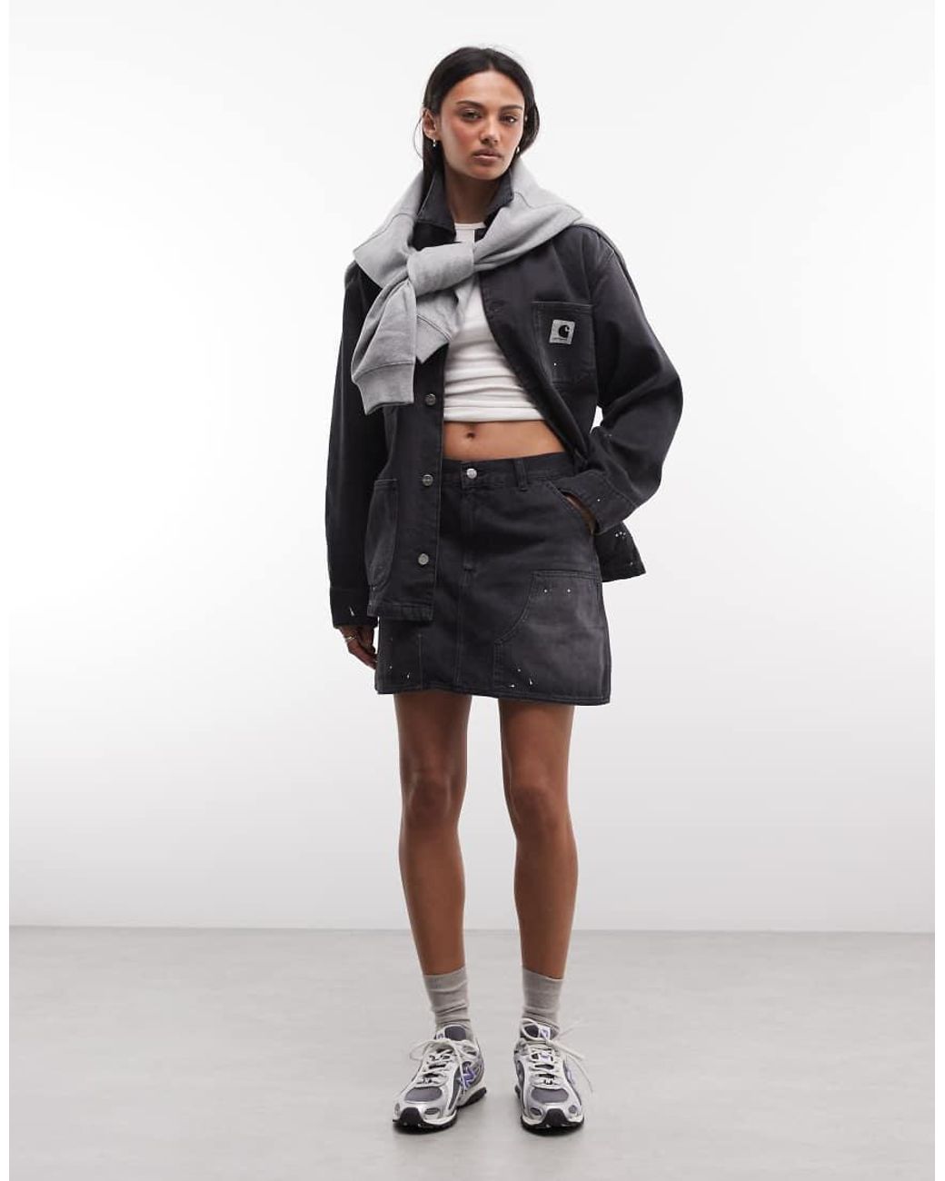 Carhartt Black Maeve Double Knee Denim Mini Skirt With Paint Splatter Effect Co-ord