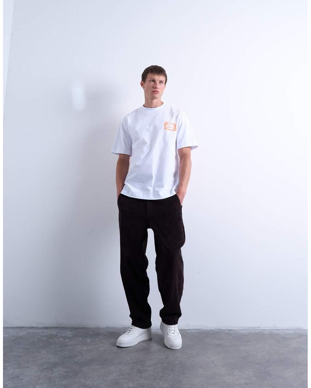 Topman White Cord Taper Leg Pants for men