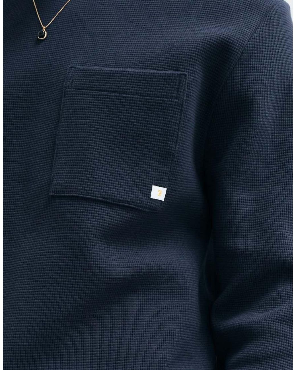 Farah Blue Littrow Long Sleeve Pocket Logo T-shirt for men