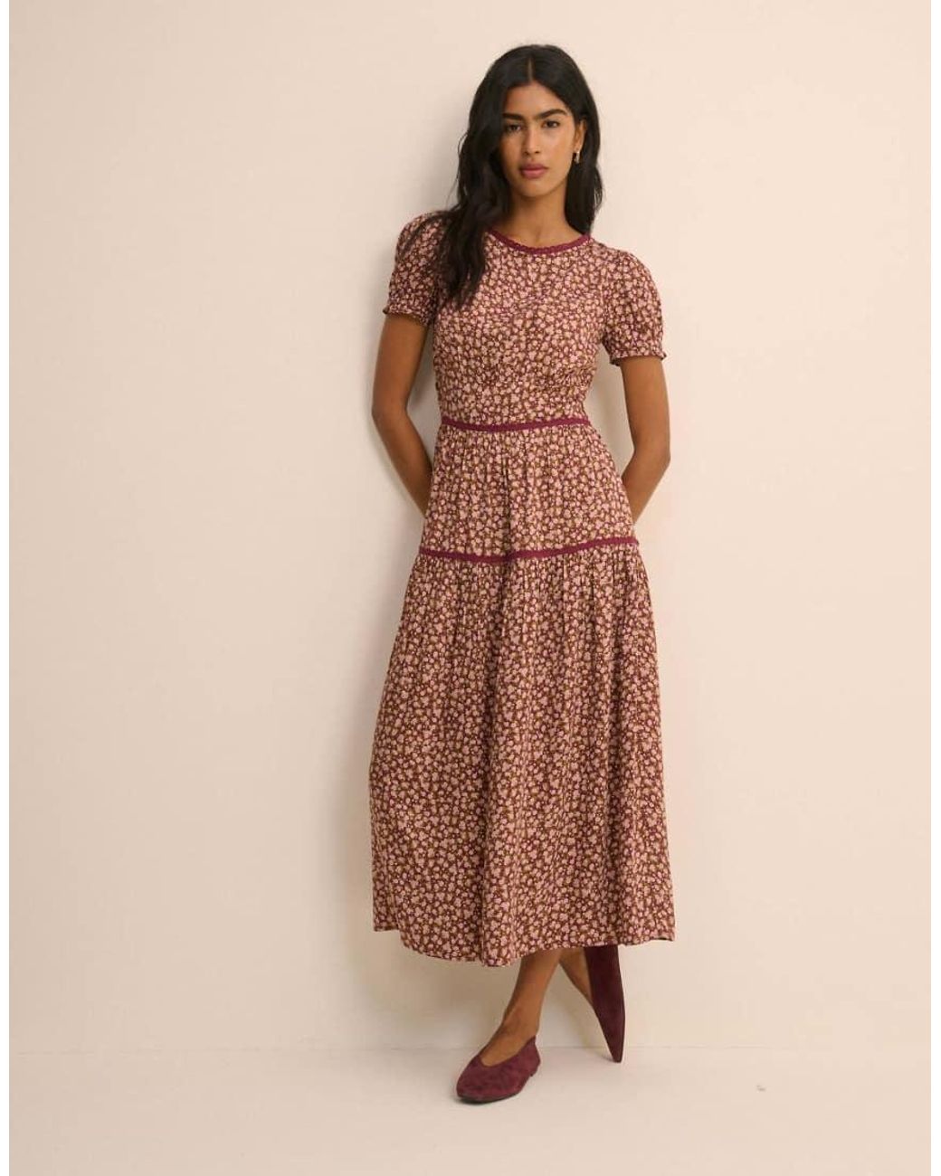 Nobody's Child Natural Floral Tie Dara Midi Dress