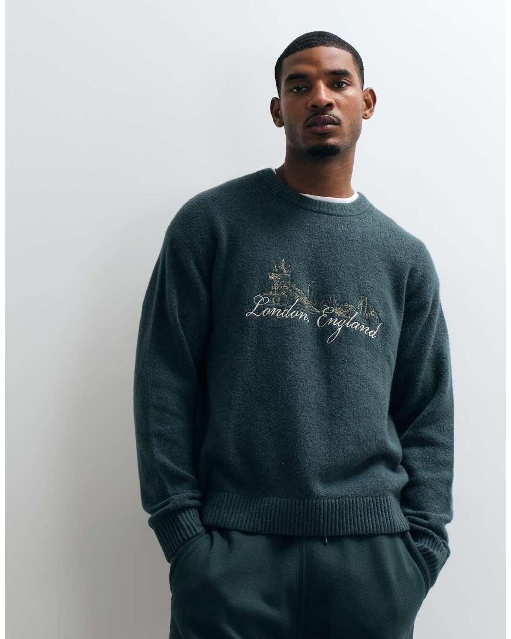 Abercrombie & Fitch Blue Knitted Crew Neck London Print Jumper for men