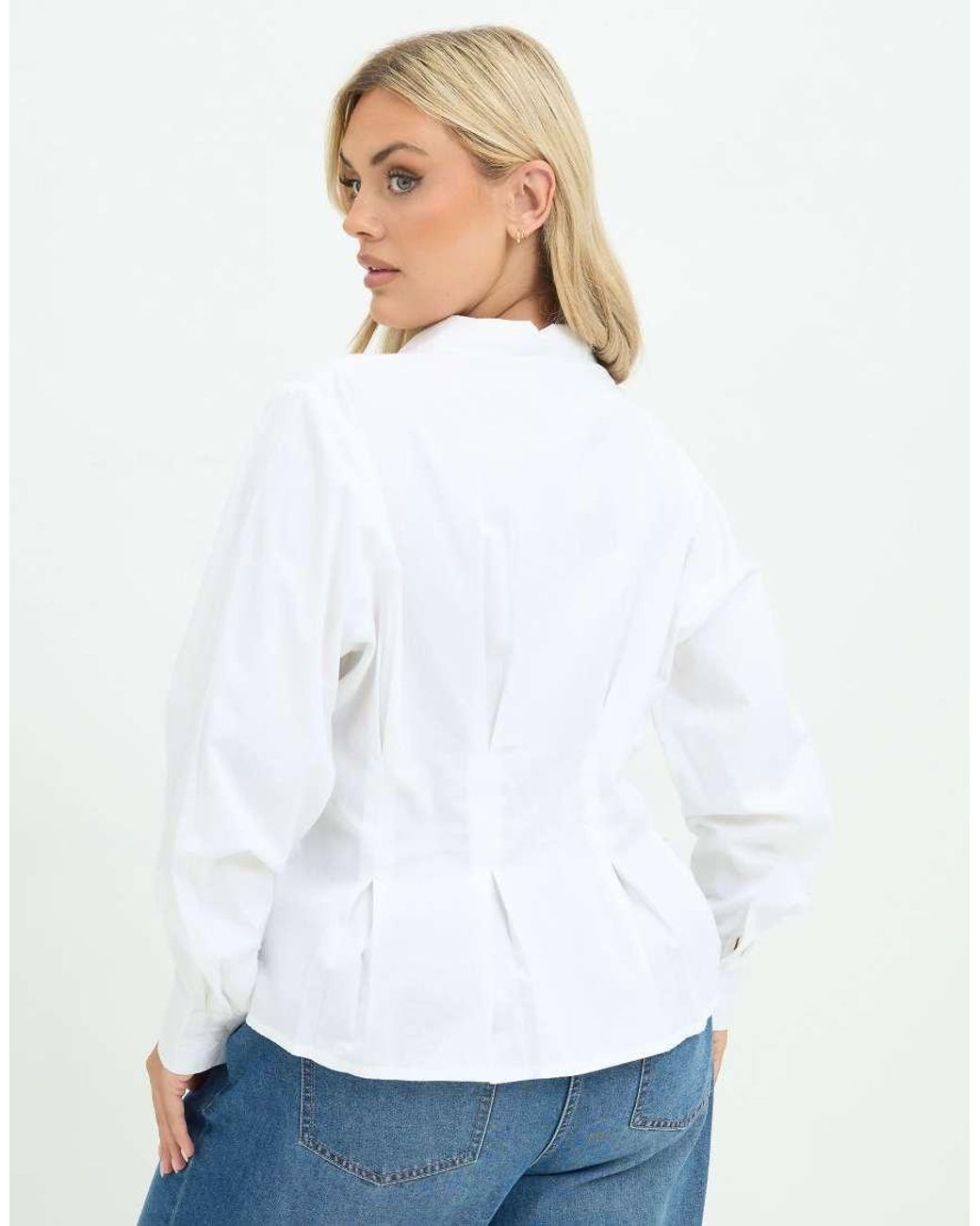 Yours Clothing White Cinched Seam Detail Shirt