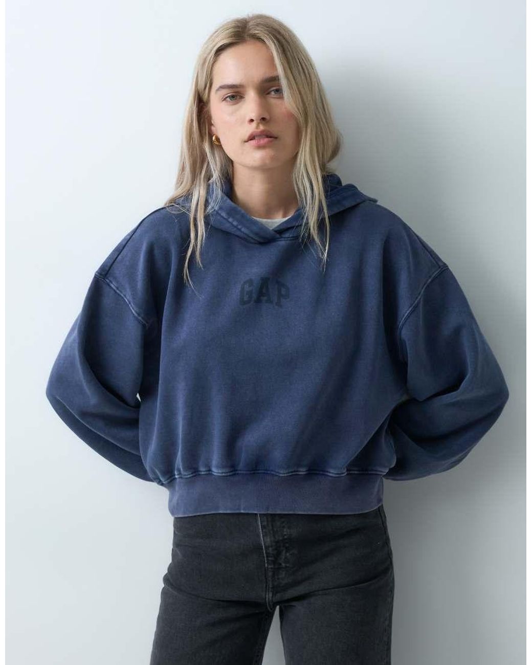 Gap Blue Chest Logo Cropped Hoodie