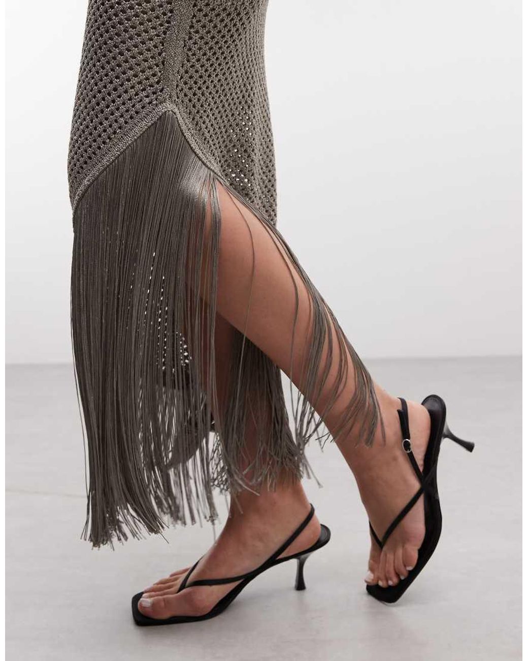 AllSaints Gray Jessie Knitted Tassle Maxi Dress