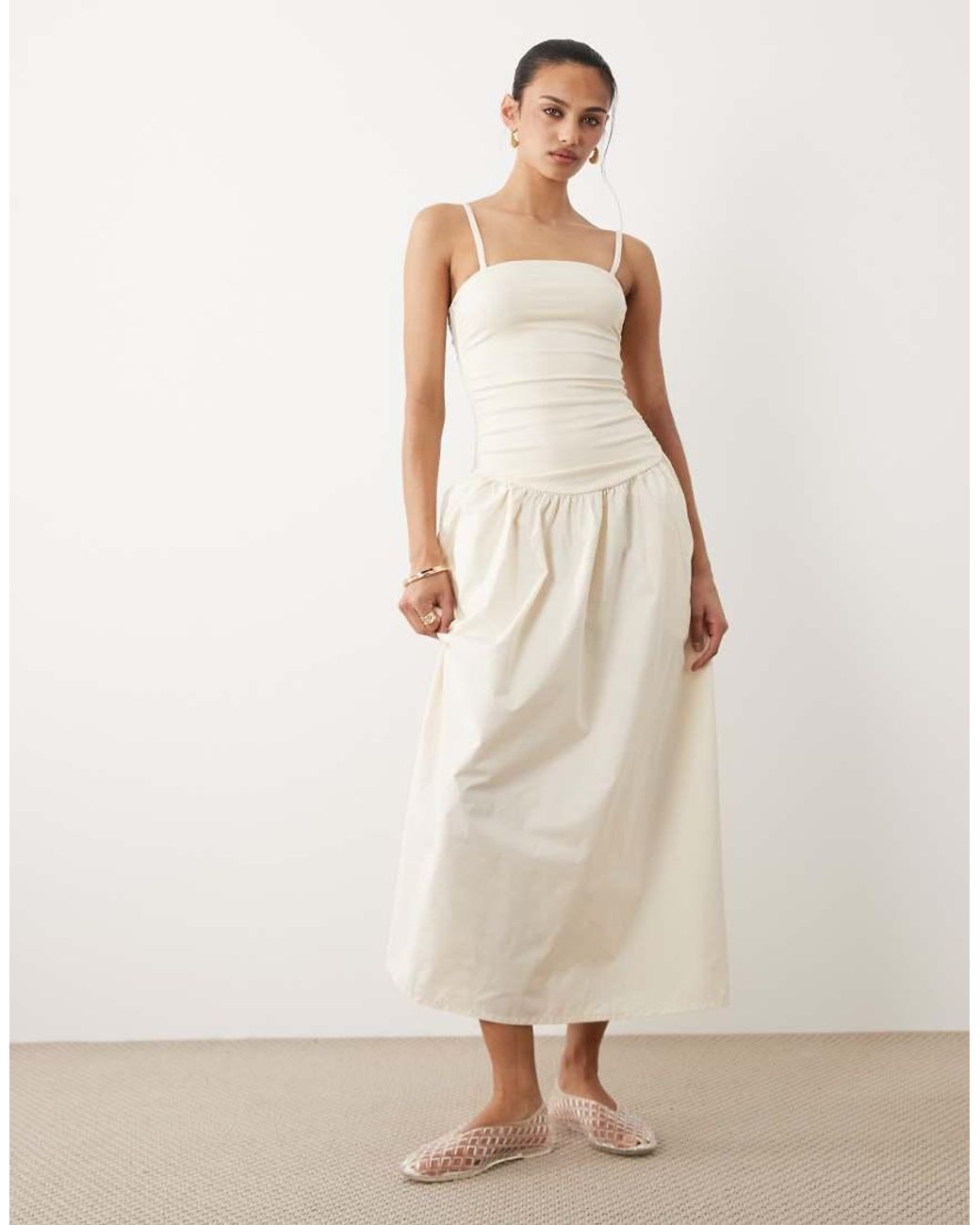 Cotton On Natural Romee Shirred Side Maxi Dress