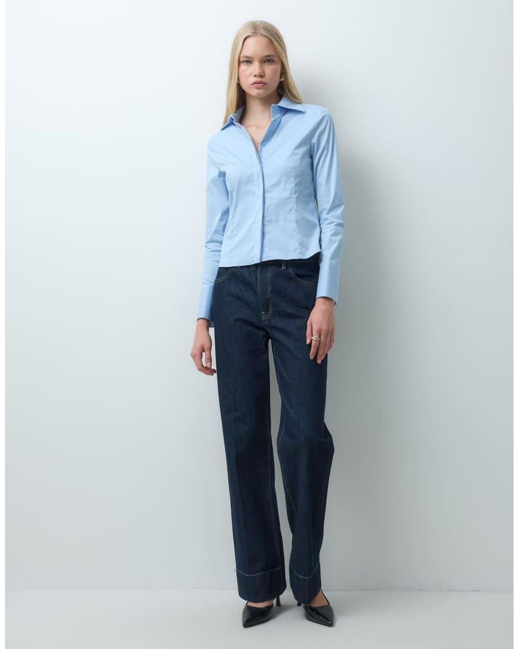 Mango Blue Cinched Waist Shirt