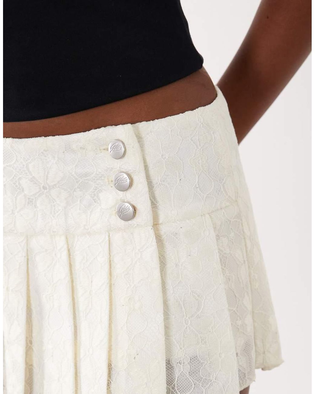 I.AM.GIA White Remini Button Detailing Dropped Waist Pleated Lace Mini Skirt